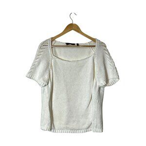 Lafayette 148 White Knit Short Sleeve Top Eyelet Detail Scoop Neck  Size 3x
